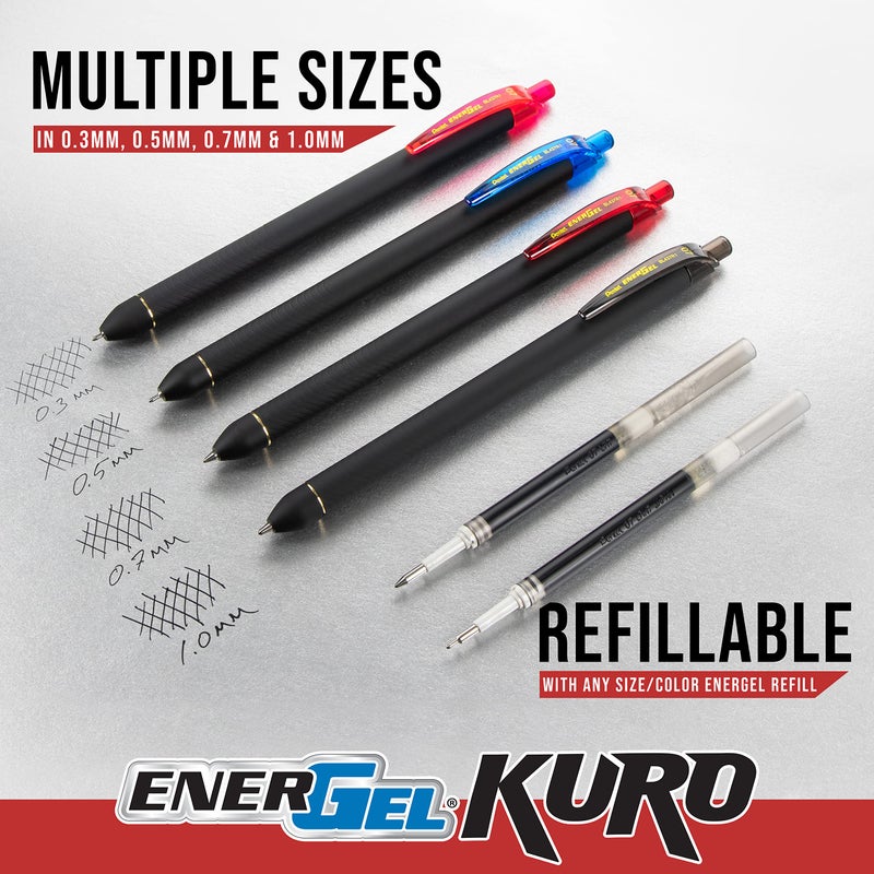 Pentel EnerGel Kuro Liquid Gel Pen, 0.7mm, Medium line, Assorted Ink, 12-Pk (BL437R1BP12M1) - Image 4