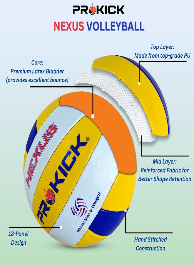 Prokick Nexus Hand Stitched 18-P Volleyball, Yellow/Blue/White (Size 4) - Image 2