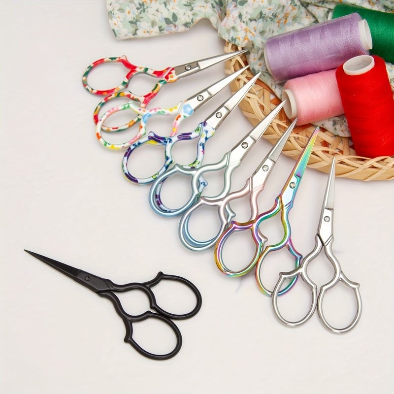 Stainless Steel Sewing Embroidery Scissors Small Retro Sharp Pointed Craft Artwork Needle Thread Handicraft DIY Tools Wire Cutter Household Office Stationery Model A Yellow Flower Model B Blue And White Piled Flowers Pack Of 2 - Image 2