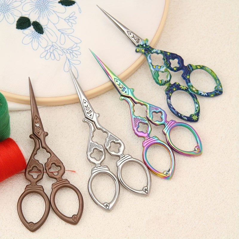 Stainless Steel Sewing Embroidery Scissors Small Retro Sharp Pointed Craft Artwork Needle Thread Handicraft DIY Tools Wire Cutter Household Office Stationery Model A Yellow Flower Model B Blue And White Piled Flowers Pack Of 2 - Image 4