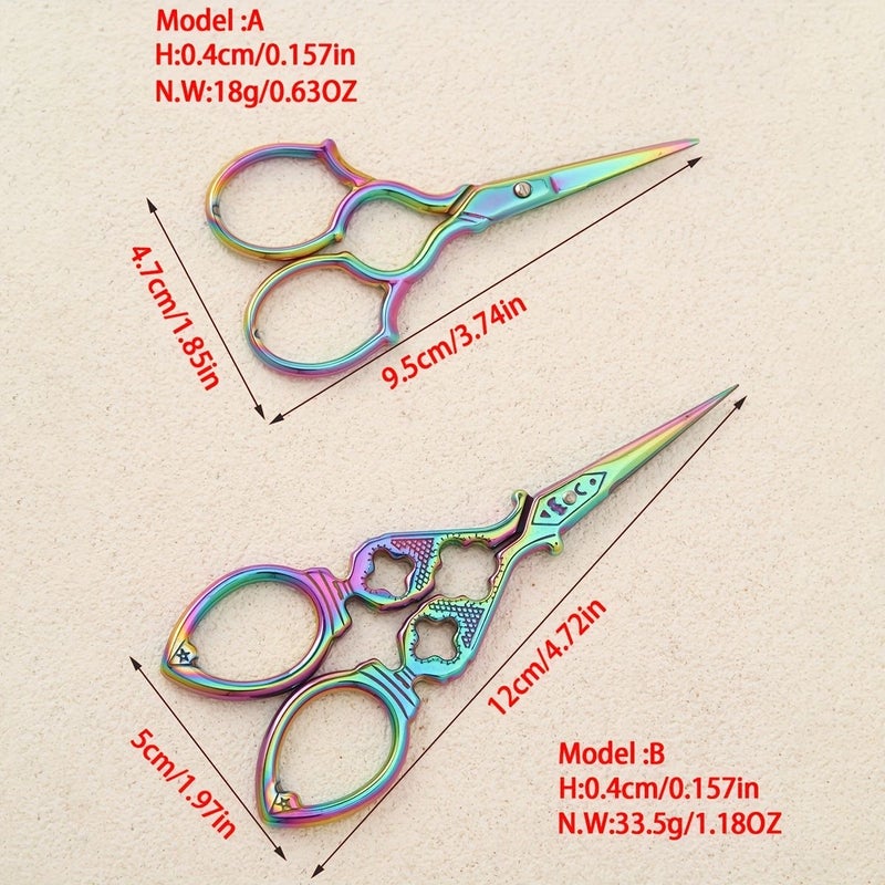 Stainless Steel Sewing Embroidery Scissors Small Retro Sharp Pointed Craft Artwork Needle Thread Handicraft DIY Tools Wire Cutter Household Office Stationery Model A Yellow Flower Model B Blue And White Piled Flowers Pack Of 2 - Image 3