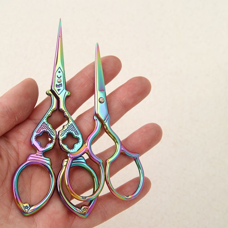 Stainless Steel Sewing Embroidery Scissors Small Retro Sharp Pointed Craft Artwork Needle Thread Handicraft DIY Tools Wire Cutter Household Office Stationery Model A Yellow Flower Model B Blue And White Piled Flowers Pack Of 2 - Image 5
