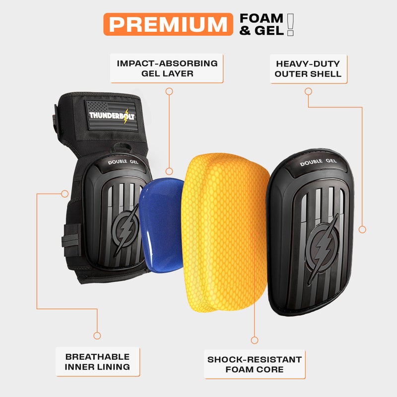 Thunderbolt Knee Pads for Men Construction Knee Pads for Work for Men and Women with Double Gel for Gardening Flooring Roofing Heavy Duty with Extra Thick Foam and Strong Adjustable Non-Slip Straps - Image 2