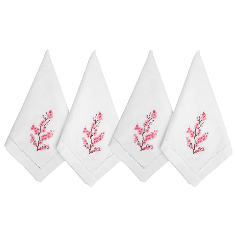 HCRAFT Embroidered Cotton Table Napkins Cloth Napkins Set of 4 18x18 Cherry Blossom Napkin Square Fabric Dining Room Napkins Cloth Machine Washable Pink Cotton Cloth Napkins Great Present Ideas - Image 3