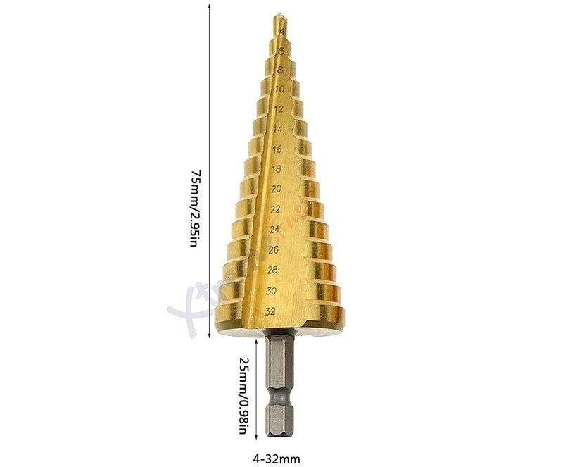 NityaEcommerce nitya 3X HSS Drill Bit Steel Large Step Cone Hole Cutter Titanium Set 4122032mm Concrete Drill Drilling Stainless Steel Hex - Image 3
