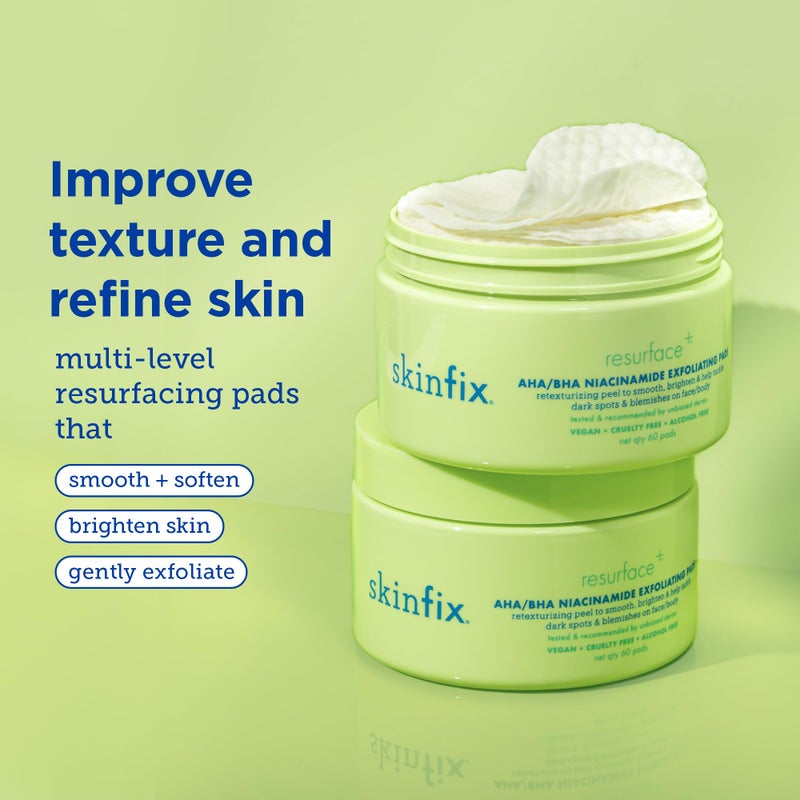 Skinfix AHA/BHA Niacinamide Exfoliating Pads - 60 Pads - Visibly Reduces Discoloration, Removes Dead Skin, Releases Ingrown Hairs & Unclogs Pores with Lactic Acid - Vegan, Cruelty Free - Image 2