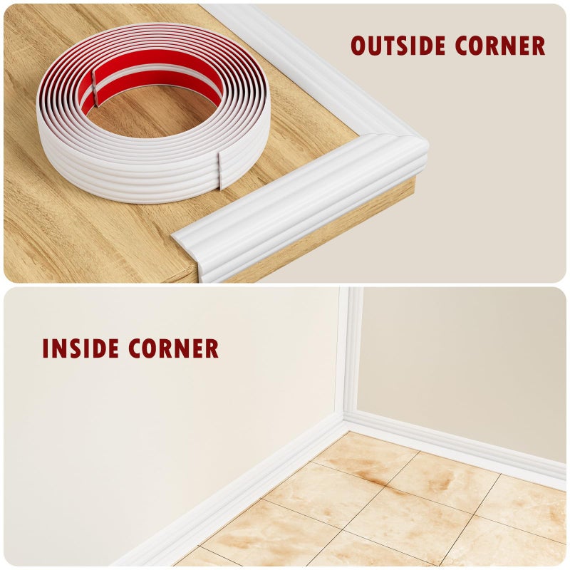 Duzzy Wall Corner Protector Trim, 20 Feet Flexible Inside & Outside Guard, Peel and Stick Molding, Self-Adhesive Strip for Wall Edge, Ceiling, Door Frames, Countertop - Image 4