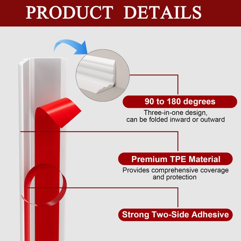 Duzzy Wall Corner Protector Trim, 20 Feet Flexible Inside & Outside Guard, Peel and Stick Molding, Self-Adhesive Strip for Wall Edge, Ceiling, Door Frames, Countertop - Image 3