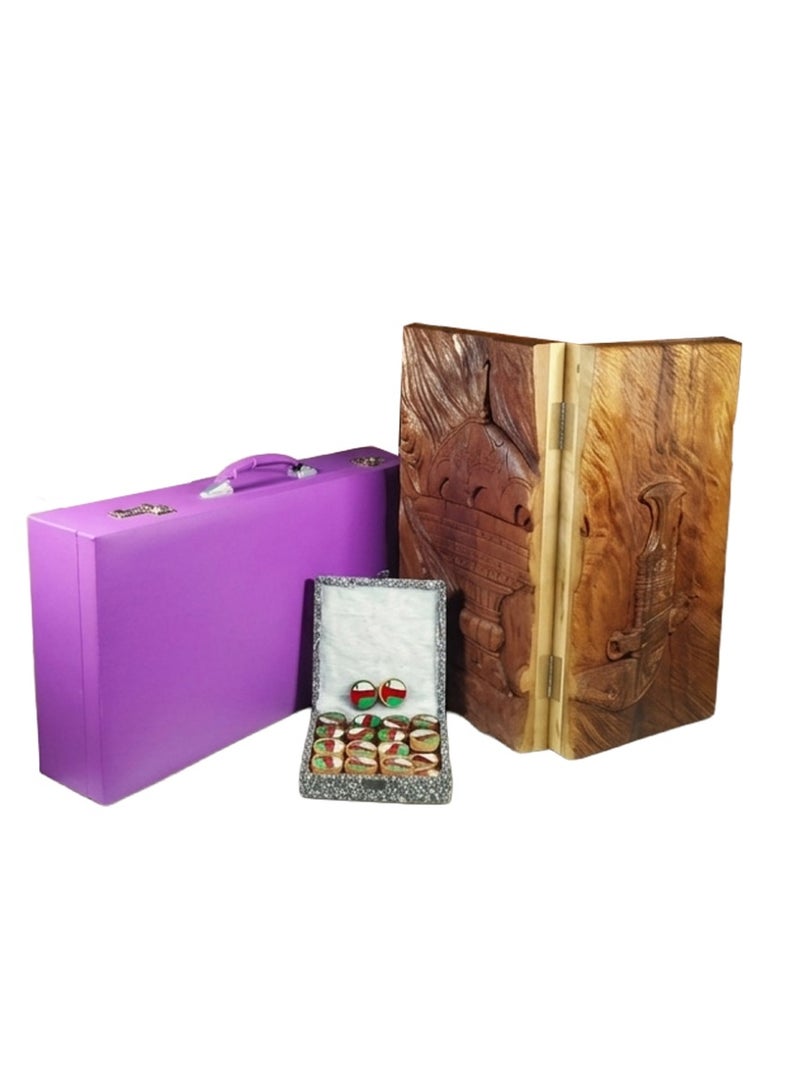Oman Heritage Hand-Carved Walnut Wood Backgammon & Chess Set, 60x60 cm - Image 1