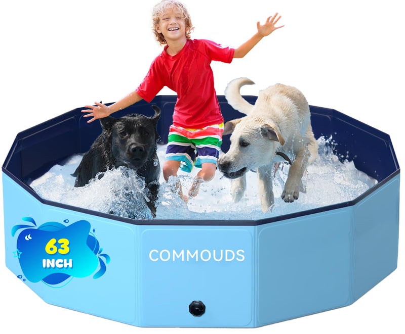 COMMOUDS Foldable Dog Pool Collapsible Hard Plastic Dog Kiddie Swimming Pool Portable Pet Bath Tub Wading Pools for Kids and Puppy Small Medium Large Dogs63inchD x 12inchH - Image 2
