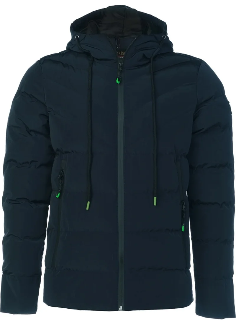 Sivaist Men's Navy Blue Water and Windproof Hooded Thick Puffer Migrogelli Coat & Jacket