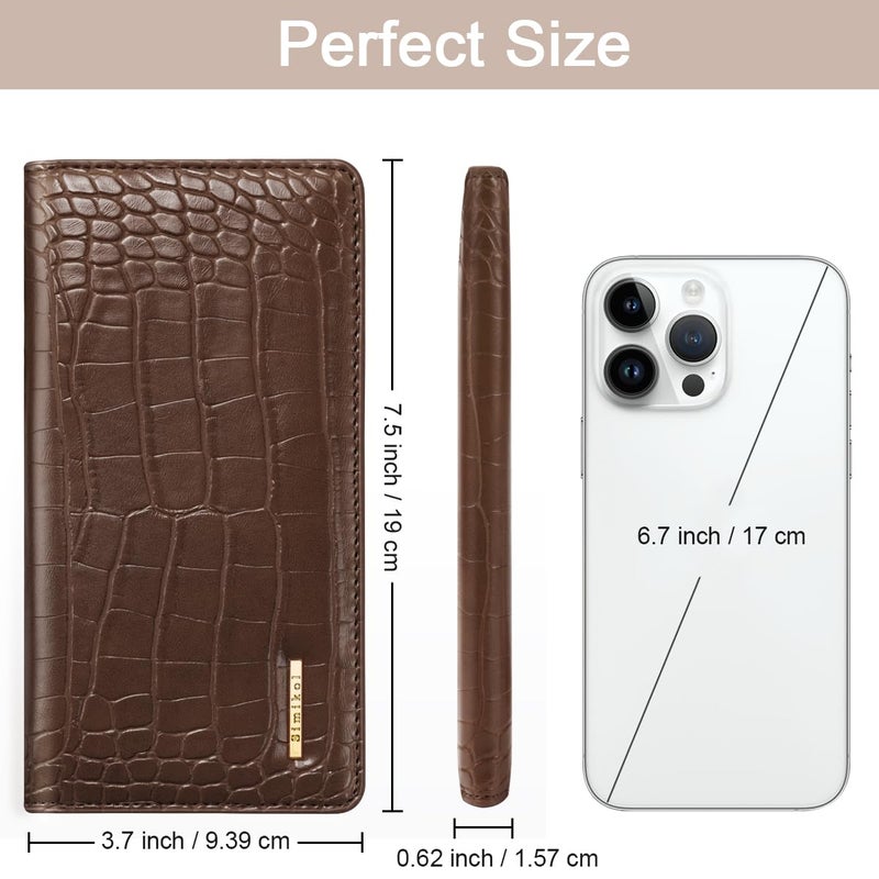Simikol Wallet Women Bifold Faux Crocodile Leather Minimalist Slim Thin Long Wallets RFID Blocking Credit Cards Holder Purse with Back Zipper Coin Pocket for Women and Men,Coffee - Image 3