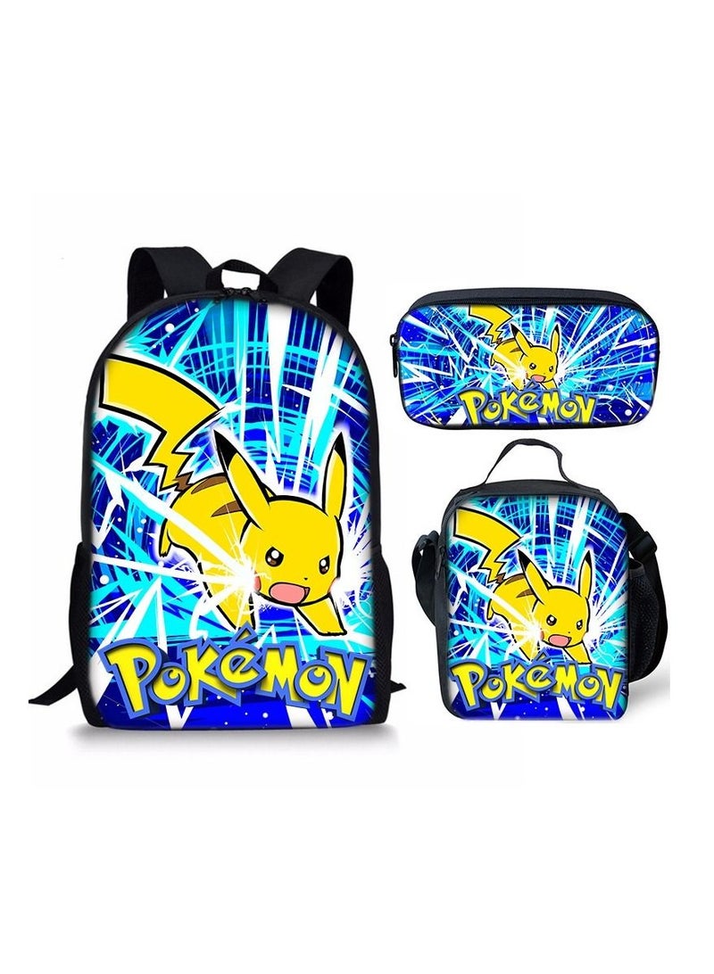 Y&D 3-Piece Pokemon 3D Print Insulated Lunch Backpack Set Multicolour - Image 1