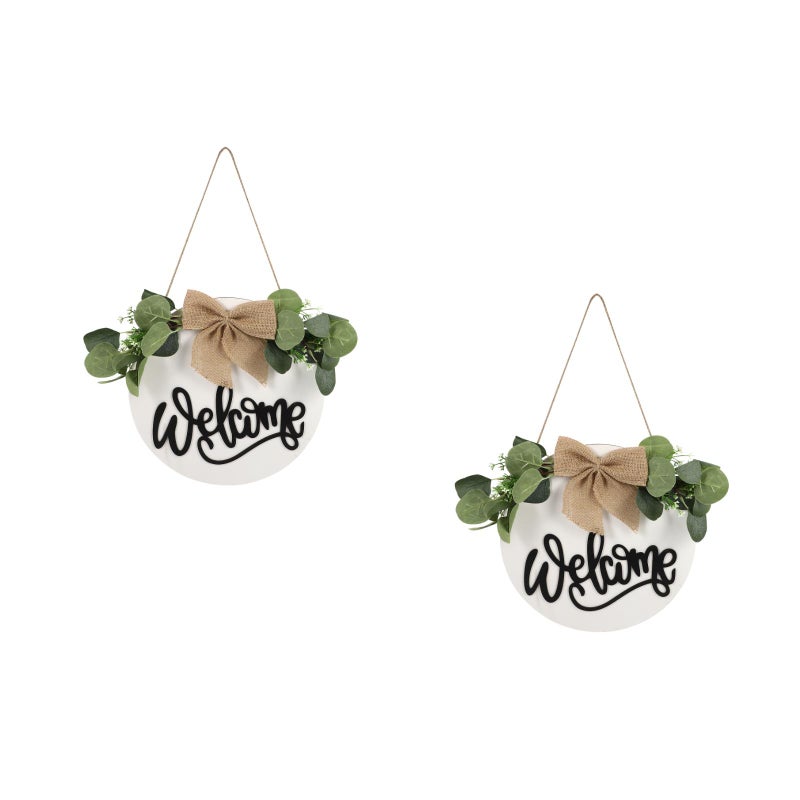 2pcs Welcome Board Hanging Decor Round Sign Board Countryside Style Door Pendant - Image 1