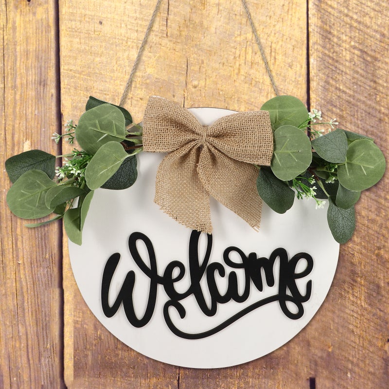 2pcs Welcome Board Hanging Decor Round Sign Board Countryside Style Door Pendant - Image 3