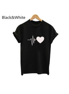 Generic New Cartoon Print Womens Love Heart Tee black white heart 