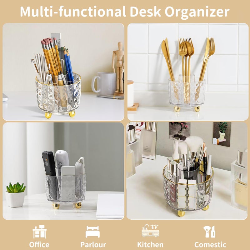 Dimonluce Gold Desk Accessories, Office Desk Organizers and Accessories 360Â°Pen Holder Acrylic Stapler Set, Phone Holder, Ballpoint Pen, Scissor, Binder Clips, Ruler, Transparent Glue, Sticky Note and Staples. - Image 4