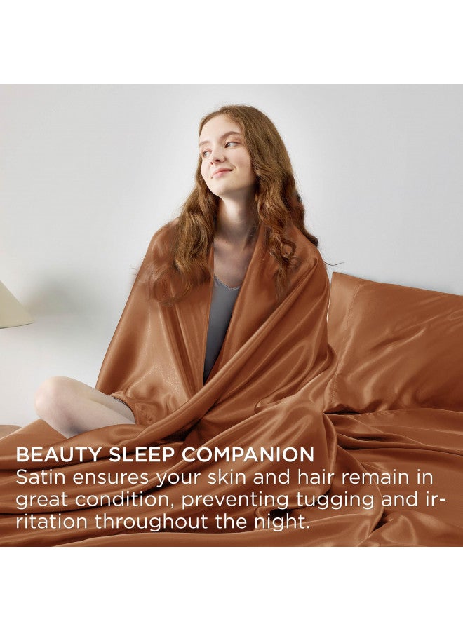 Bedsure Bedsure Satin Sheets - Soft Full Sheet Set, 4 Pcs Full Bed Sheets, Similar to Silk Sheets, Bed Sheets Full Size for Hair and Skin, Gifts for Women (Burnt Orange, Full)  - Image 3