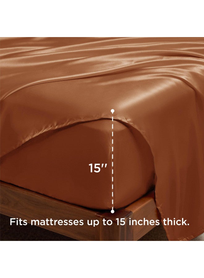 Bedsure Bedsure Satin Sheets - Soft Full Sheet Set, 4 Pcs Full Bed Sheets, Similar to Silk Sheets, Bed Sheets Full Size for Hair and Skin, Gifts for Women (Burnt Orange, Full)  - Image 4