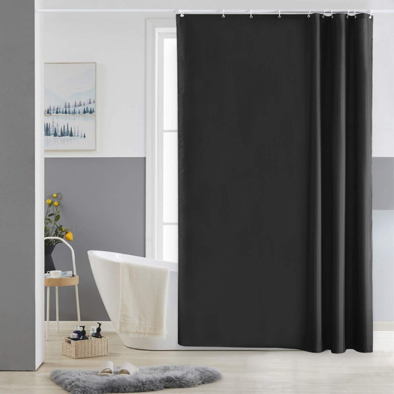 Furlinic Shower Curtain Mould Proof Resistantand Waterproof Washable Polyester Fabric Black Bath Curtains with Weight Tape 10 Hooks for Wetroom 60x72 Inch