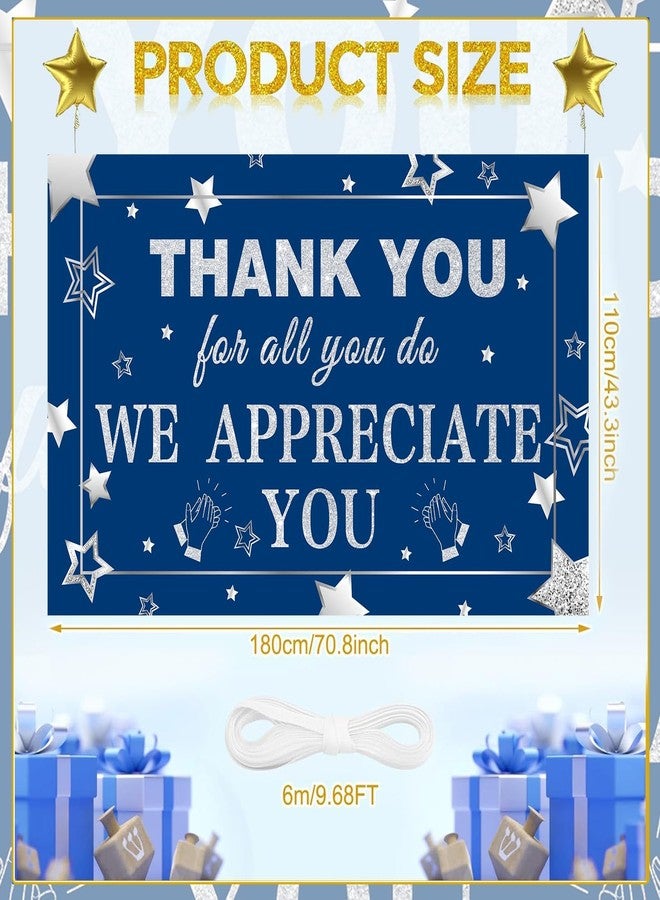 GOLDCROW We Appreciate You Banner Decorations Navy Blue Silver Thank You Banner Thank You for All You Do Backdrop for Teacher Employee Staff Doctors Nurse Poaster Volunteer Appreciation Week Party Decor - Image 2