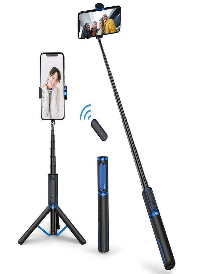 ATUMTEK Selfie Stick Tripod, 3-in-1 Extendable Aluminum Phone Tripod with Detachable Bluetooth Remote, Compatible with iPhone 17/16/15/14/13/12/11/11 Pro/XS Max/XR and Samsung Smartphones, Blue - Image 1