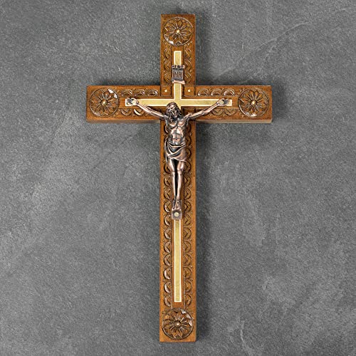 Asterom Hand Carved Crucifix Wall Cross for Home Decor - Wooden Catholic Wall Crucifix - 12 Inch - Image 5