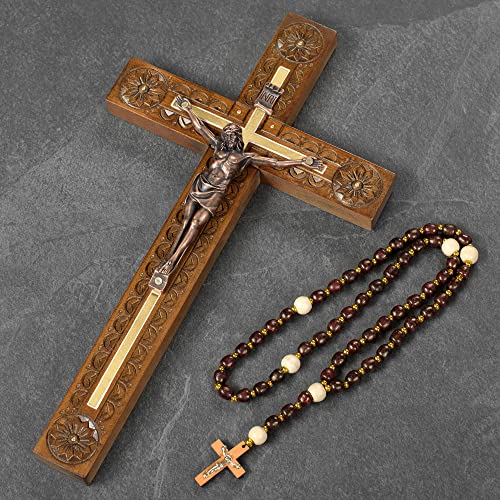 Asterom Hand Carved Crucifix Wall Cross for Home Decor - Wooden Catholic Wall Crucifix - 12 Inch - Image 2