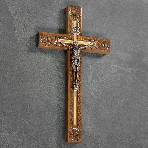 Asterom Hand Carved Crucifix Wall Cross for Home Decor - Wooden Catholic Wall Crucifix - 12 Inch - Image 4