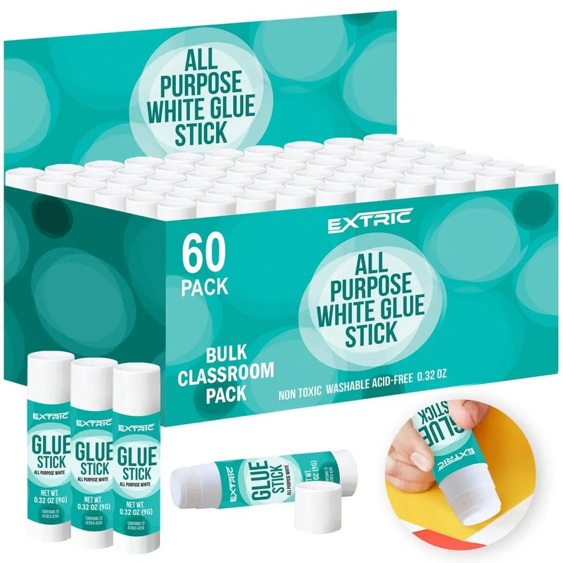 Glue Sticks Bulk Classroom White Glue Sticks for Kids 60 Count 032 Ounce Washable All Purpose for Kids School and Home