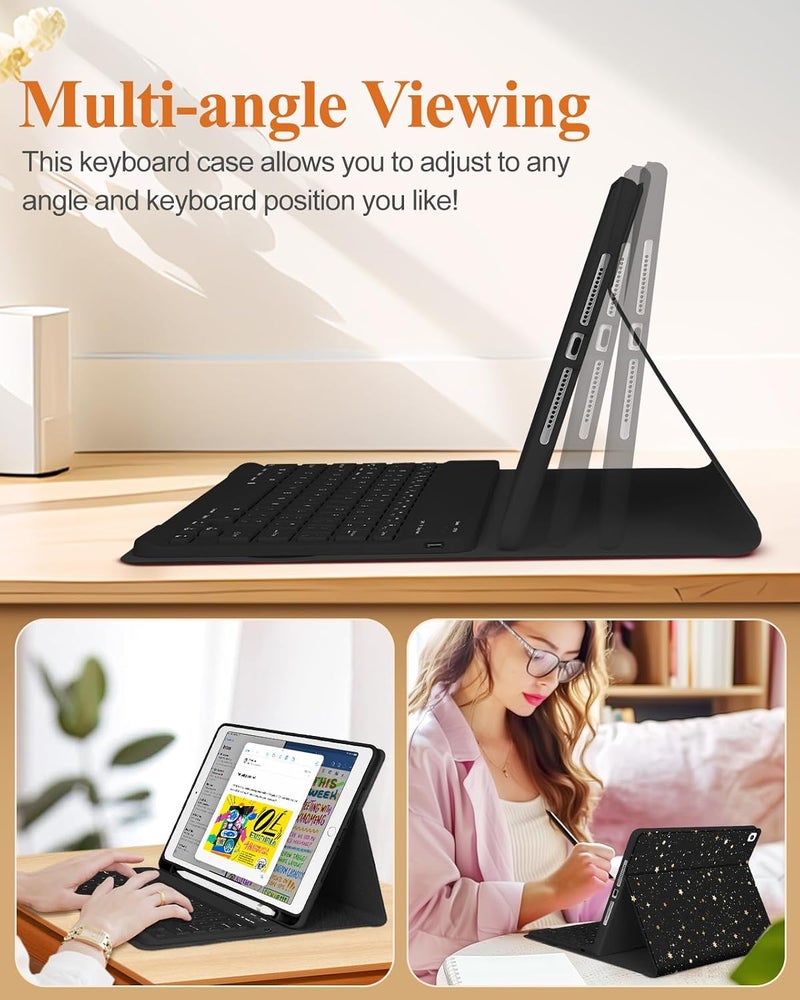 Wazzasoft for iPad 9th/8th/7th/Air 3rd Generation/Pro 10.5 Inch Case Keyboard Pencil Holder Folio Tablet Cover Women Girls Cute Girly Teens Kawaii Sun and Moon Unique Design for Apple 10.2 & 10.5 Inch - Image 5
