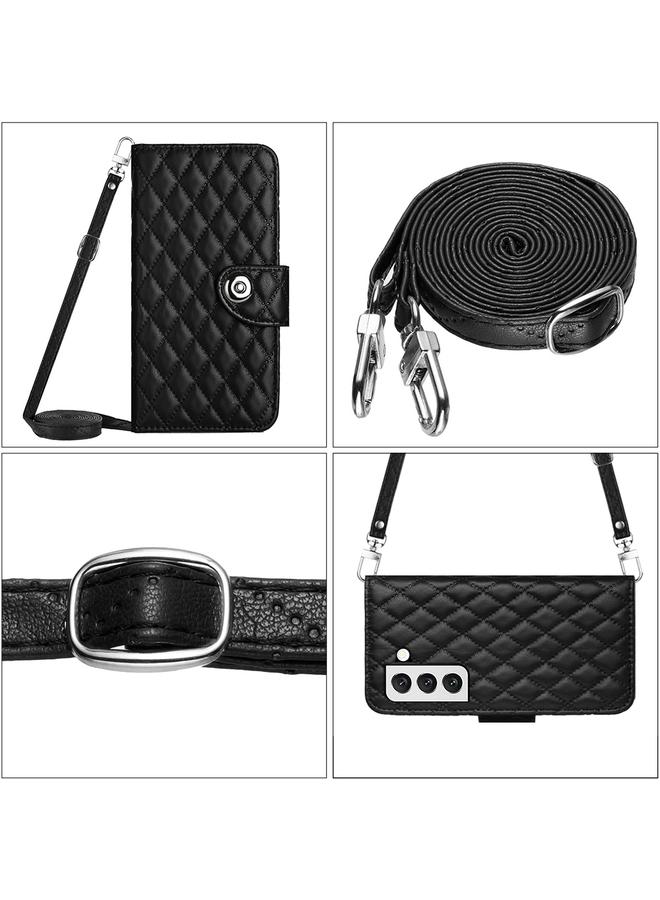 S-TOP Case For Samsung Galaxy S23+ 5G Rhombic Texture Flip Leather Phone Case with Long Lanyard - Image 5