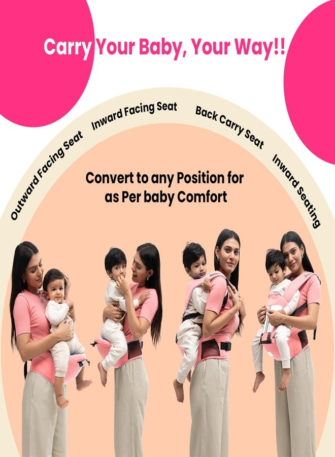 Tinyberg | Baby Carrier for 0 to 3 Year Baby | Baby Carrier for Newborn | Baby Carrying Bag | 4-in-1 Hip Seat, Adjustable Straps, Soft Thigh Padding | Baby Carry Bag | Kangaroo Bag | Up to-15 Kg - Candy Pink - Image 2