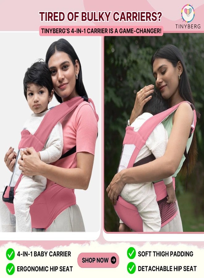 Tinyberg | Baby Carrier for 0 to 3 Year Baby | Baby Carrier for Newborn | Baby Carrying Bag | 4-in-1 Hip Seat, Adjustable Straps, Soft Thigh Padding | Baby Carry Bag | Kangaroo Bag | Up to-15 Kg - Candy Pink - Image 3