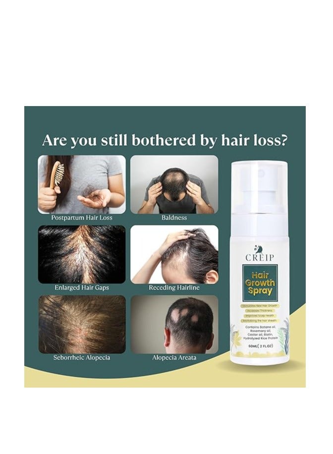 Creip Hair Growth Serum Spray Treatment: Natural formula with Batana Oil Castor Oil Rosemary Oil Rice Water and Biotin - Nurturing Scalp, Effective Hair Thickening for Women and Men 2 FL OZ - Image 3