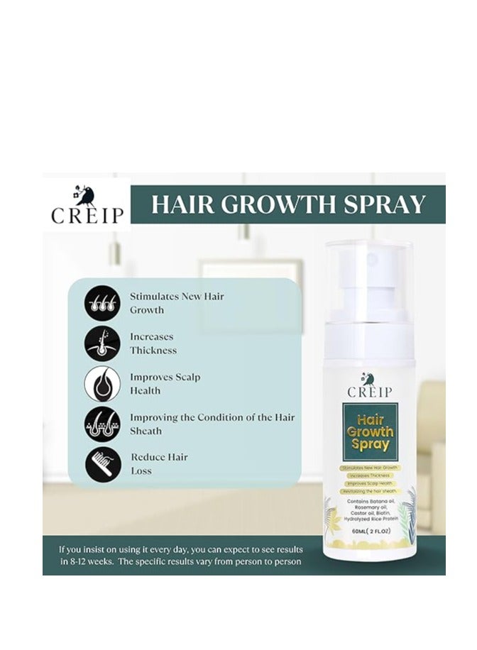 Creip Hair Growth Serum Spray Treatment: Natural formula with Batana Oil Castor Oil Rosemary Oil Rice Water and Biotin - Nurturing Scalp, Effective Hair Thickening for Women and Men 2 FL OZ - Image 4