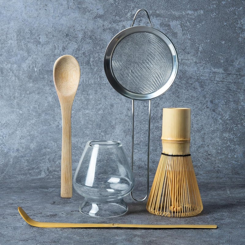 YIBO Matcha Whisk Set Glass, Matcha Making Kit Whisk (Chasen Holder), Glass Whisk Holder, Bamboo Scoop, Powder Starter Sifter, Spoon Japanese Tea Tools For Ceremony Gift - Image 1