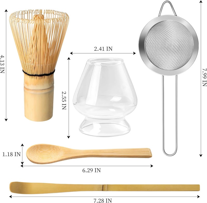 YIBO Matcha Whisk Set Glass, Matcha Making Kit Whisk (Chasen Holder), Glass Whisk Holder, Bamboo Scoop, Powder Starter Sifter, Spoon Japanese Tea Tools For Ceremony Gift - Image 2