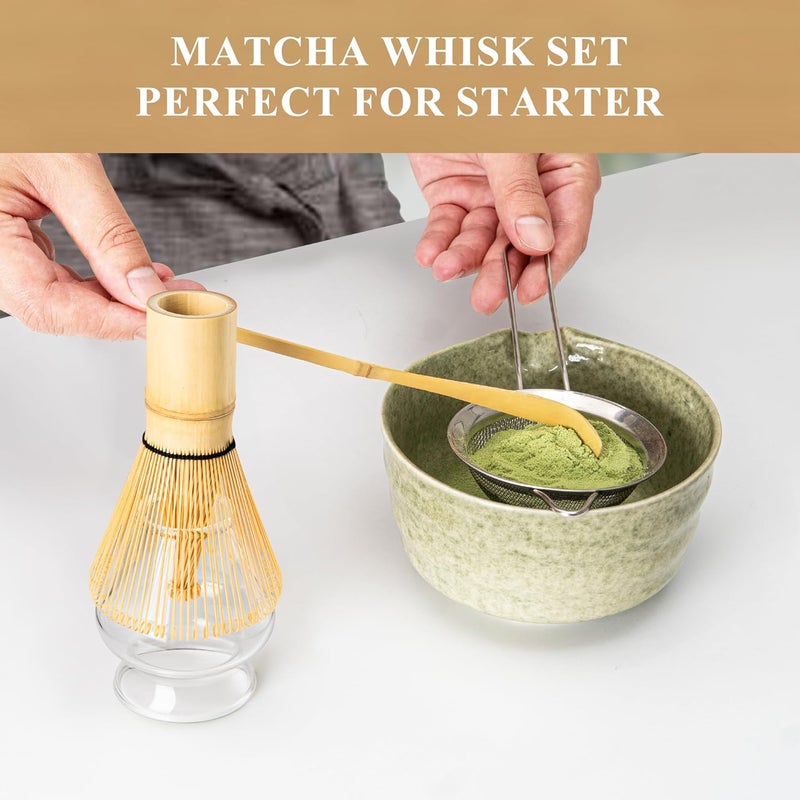 YIBO Matcha Whisk Set Glass, Matcha Making Kit Whisk (Chasen Holder), Glass Whisk Holder, Bamboo Scoop, Powder Starter Sifter, Spoon Japanese Tea Tools For Ceremony Gift - Image 3
