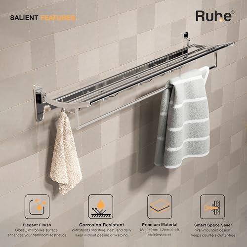 Ruhe® Round Towel Rack - 24 Inches, Premium Grade Stainless Steel Foldable Towel Holder/Towel Rack/Towel Stand, Bathroom and Kitchen Accessories - Image 3