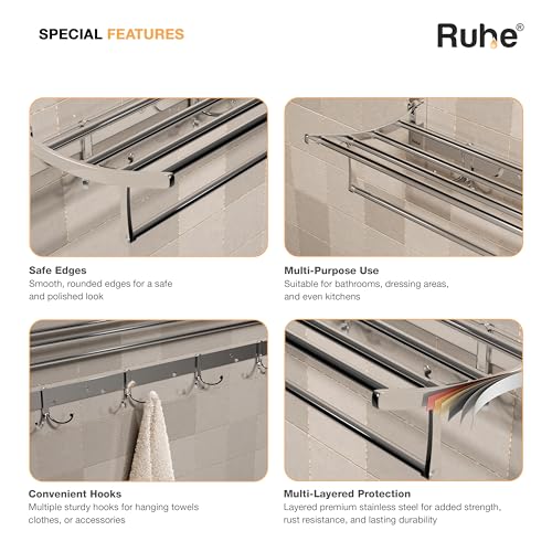 Ruhe® Round Towel Rack - 24 Inches, Premium Grade Stainless Steel Foldable Towel Holder/Towel Rack/Towel Stand, Bathroom and Kitchen Accessories - Image 5