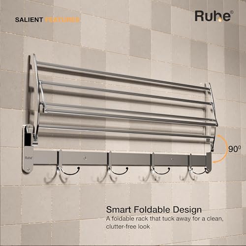 Ruhe® Round Towel Rack - 24 Inches, Premium Grade Stainless Steel Foldable Towel Holder/Towel Rack/Towel Stand, Bathroom and Kitchen Accessories - Image 4