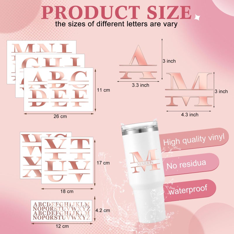 Janlaugh 10 Sheets Waterproof Split Letter Stickers Personalized Name Stickers for 30 40 oz Tumbler Water Bottle Floral Monogram UV DTF Cup Wraps Alphabet Letter Decals for Glass Cup Laptop(Rose Gold) - Image 2
