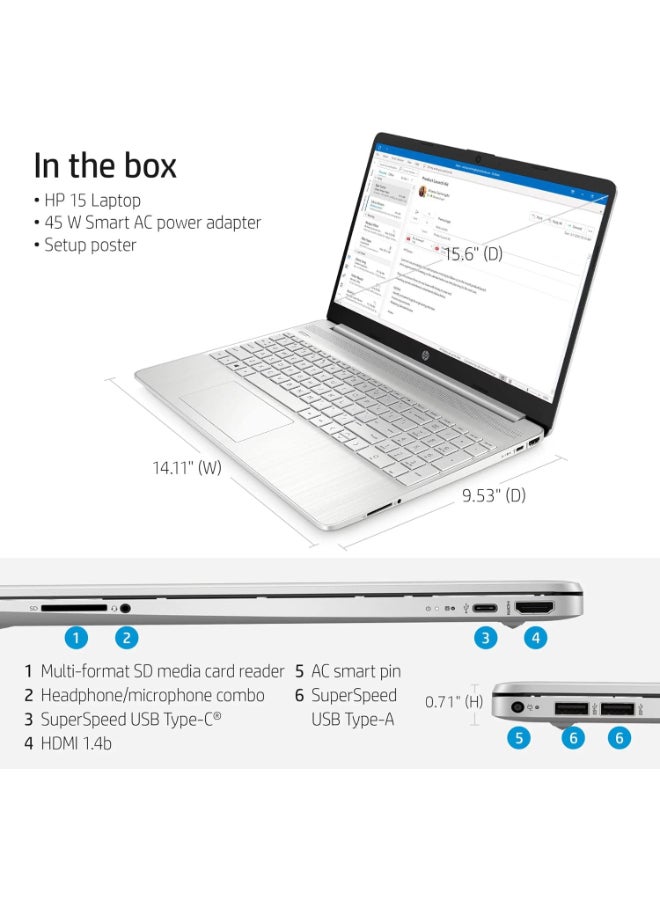 HP (Upgraded Version) Newest Laptop With 15.6inch Display, Core i3-1115G4 Processor/16GB RAM/256GB SSD/Intel Iris XE Graphics/Windows 11 / English/Arabic Silver - Image 3