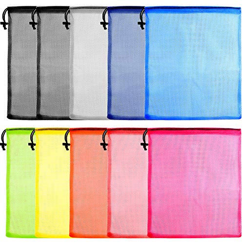 KUUQA 10 Pcs Mesh Drawstring Bag, Laundry Bag, Mesh Stuff Sack, Golf Ball Bag, Nylon Mesh Bag for Storage, Travel and Sports (Colorful, 13"x15.5") - Image 1