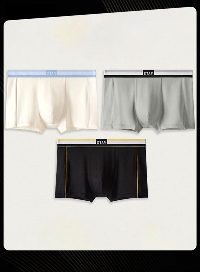 Set of 3 Men's Cotton Modal Boxer Shorts Breathable Soft Medium Waist Teenager Underwear Summer High Stretch Seamless Briefs Multicolour