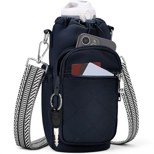 SYTRAH Water Bottle Carrier Bag with Strap Water Bottle Purse with Phone Pocket 40oz Insulated Crossbody Bags for Walking Hiking Dark Blue - Image 1