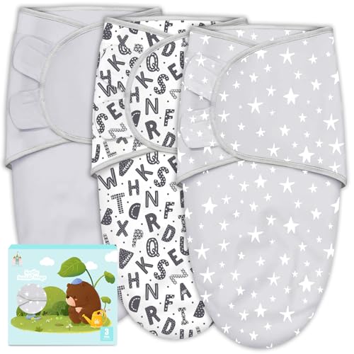 Cute Castle 3-Pack Baby Swaddle Sleep Sacks - Newborn Swaddle Sack - Ergonomic Baby Swaddles Blanket Warp for Boys and Girls - Baby Essentials (0-3 Months - Gray, Letters, Stars) - Image 1