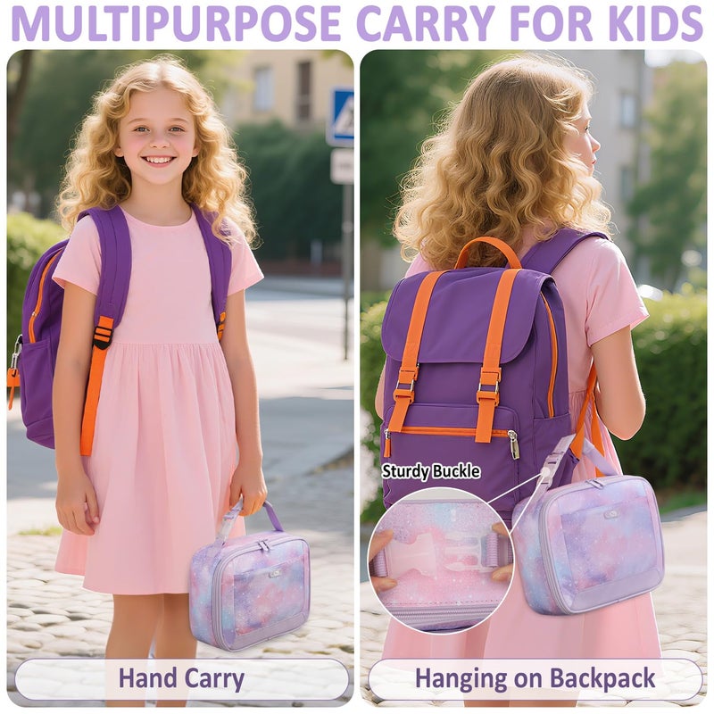 Tenot Lunch Box Kids Insulated Lunch Bag for Boys Girls Cute Reusable Lunch Tote Bag Waterproof Portable Thermal Lunch Box Kids for School Picnic Travel Light Purple Starry Sky - Image 5