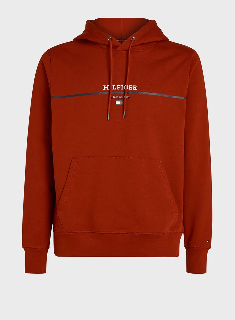 TOMMY HILFIGER Logo Striped Terry Drawstring Hoodie
